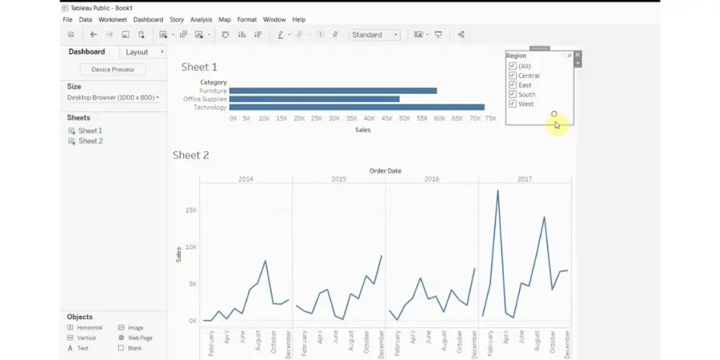 Sheet 1 Dashboard of Tableau