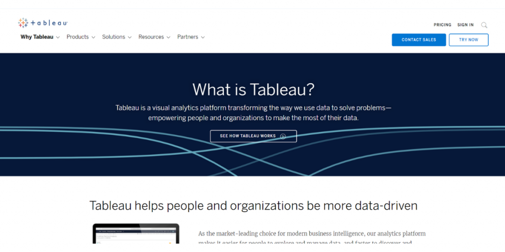 Webpage of Tableau