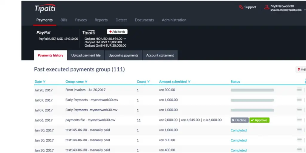 Payment History of Tipalti