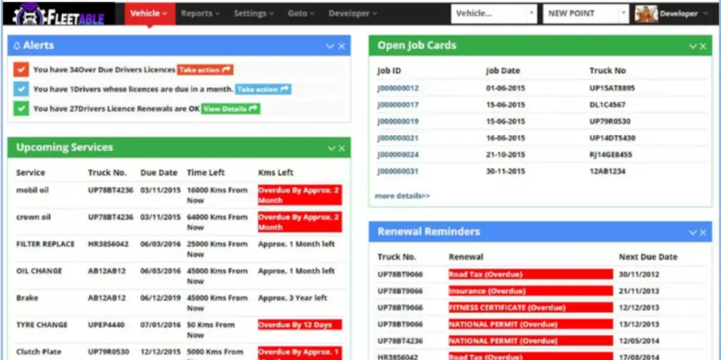 Overview Demo page of FleetAble