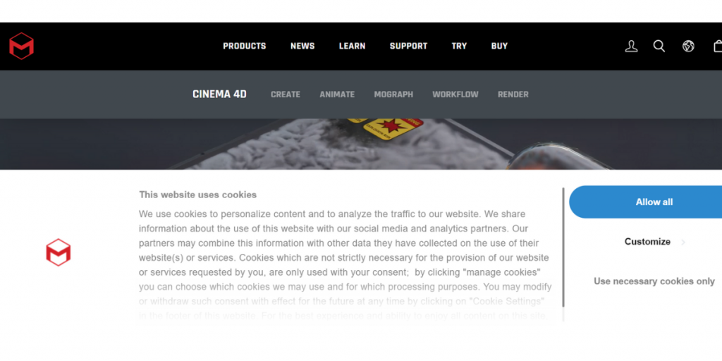 Webpage of Maxon Cinema 4D