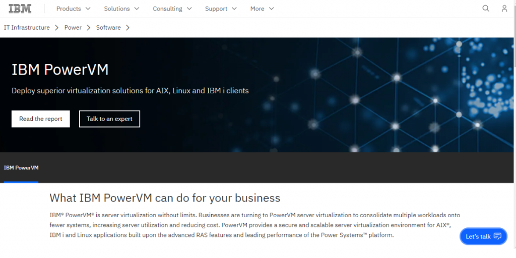 Webpage of IBM Power VM