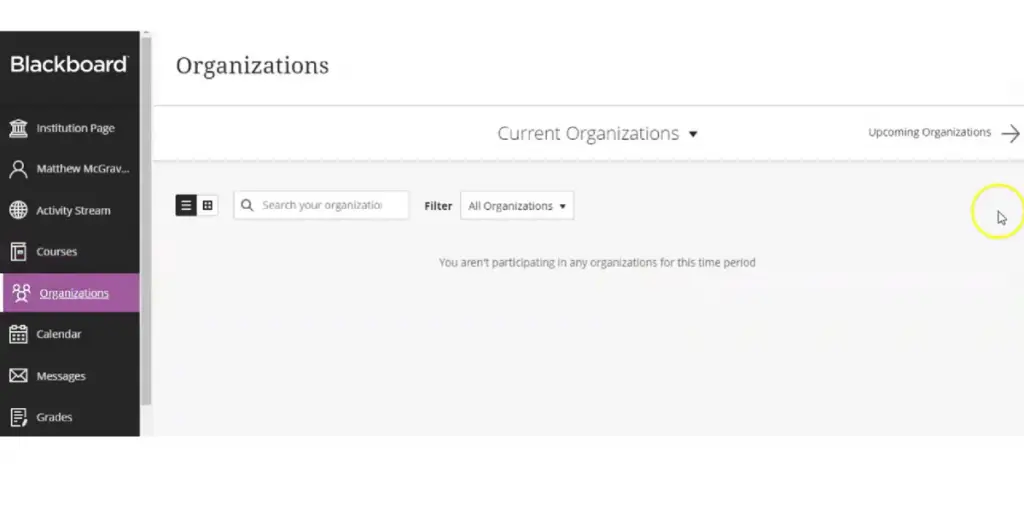 Organizations page of Blackboard