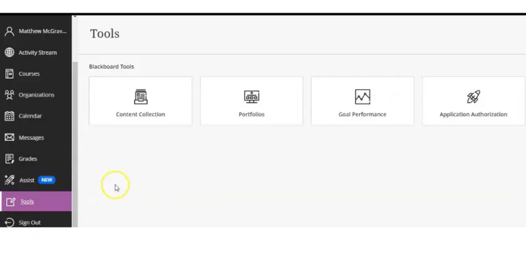 Tools page of Blackboard