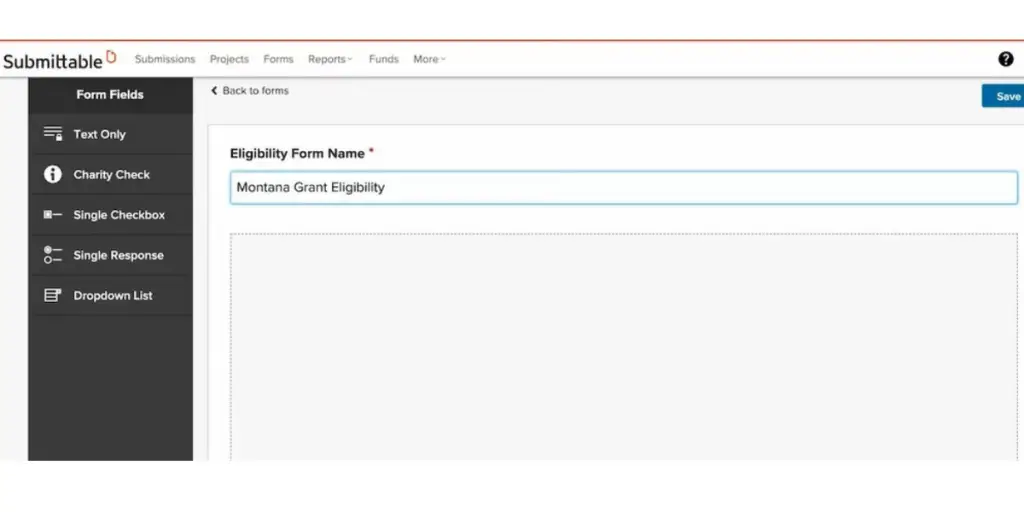 Eligibility form page of Submittable