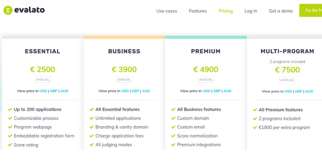 Pricing of Evalato