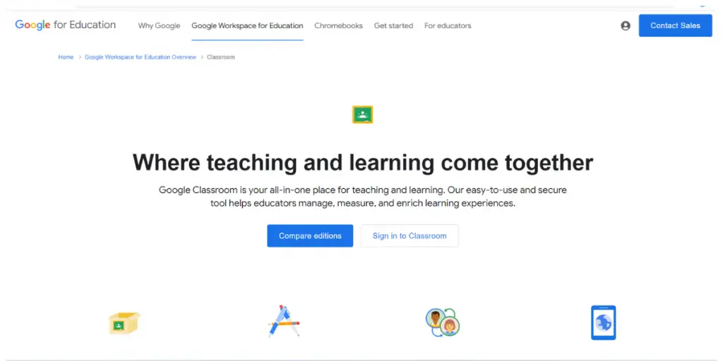 Webpage of Google Classroom