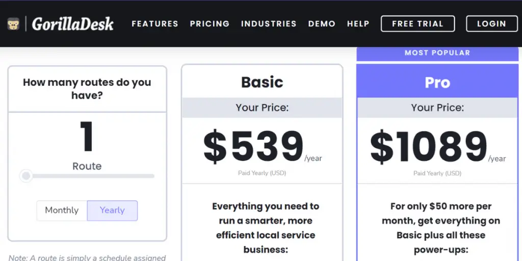 Yearly pricing of Gorilla Desk