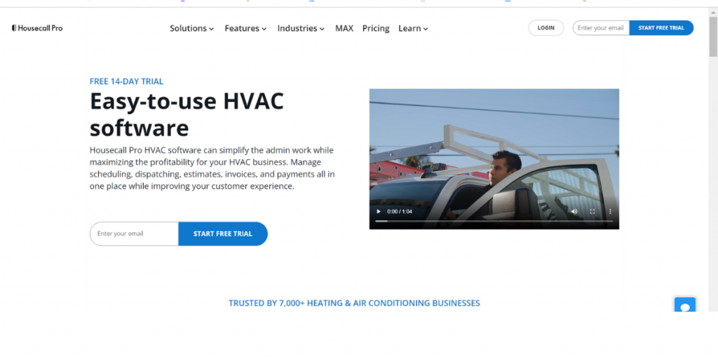 Webpage of HousecallPro