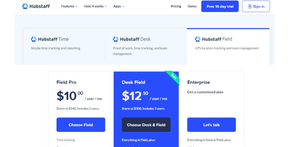 Pricing of Hubstaff Field