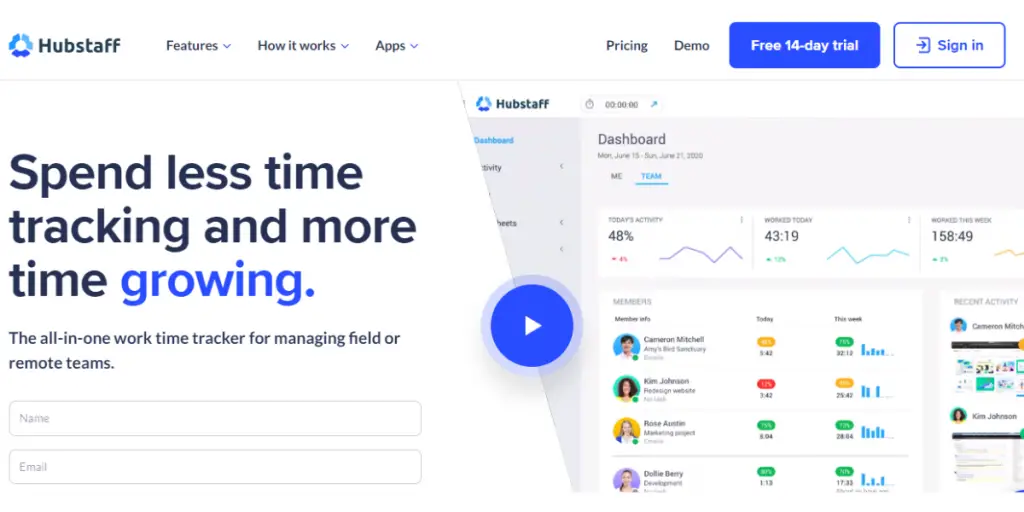 Webpage of Hubstaff