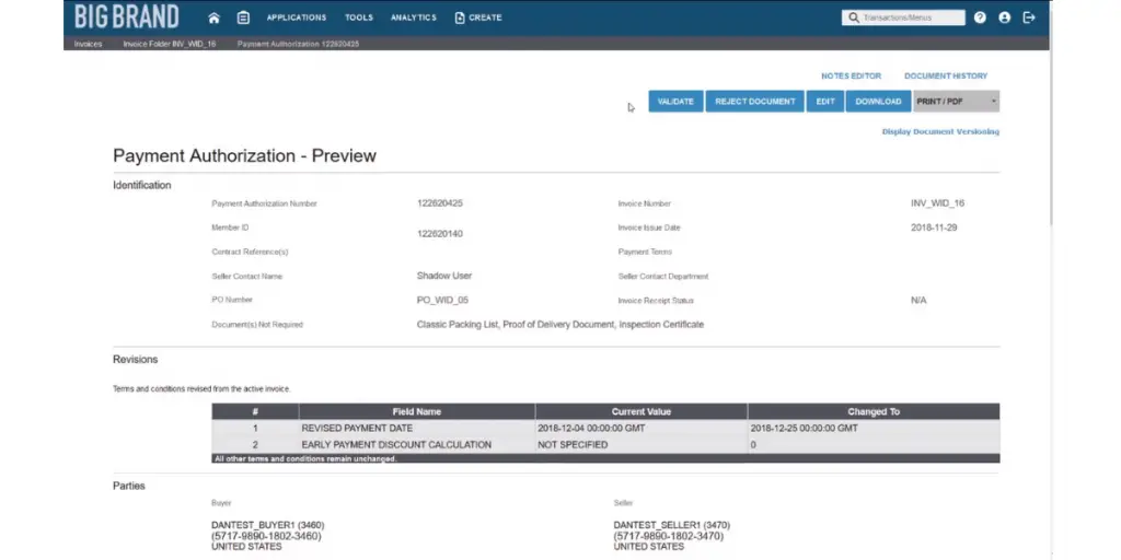Demo view of Payment Authorization page of Infor