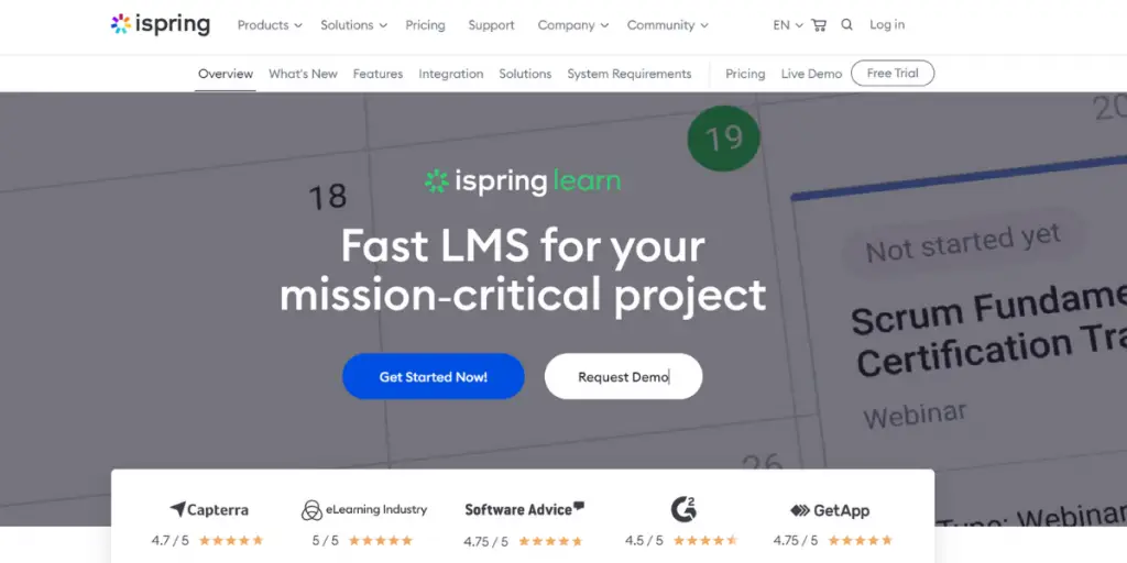 Webpage of iSpring Learn