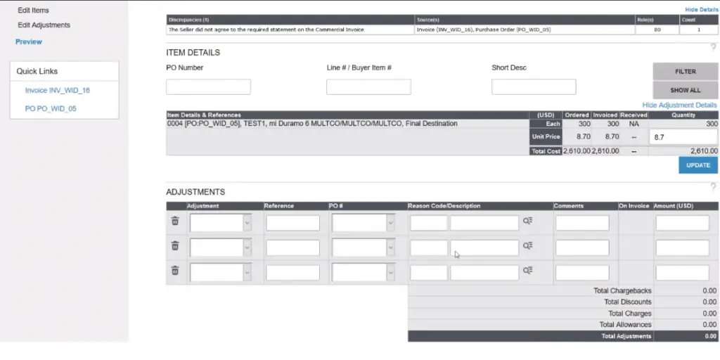 Item Details of P2P in Infor