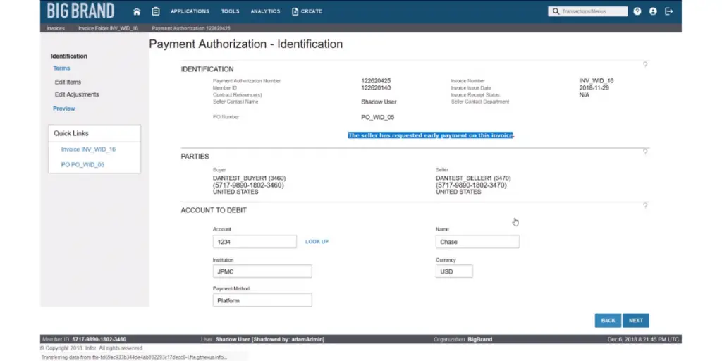 Payment Authorization Identification of Infor