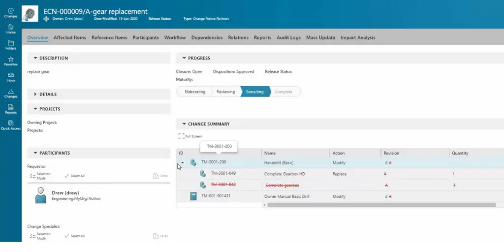 Progress view of TeamCentre by Siemens