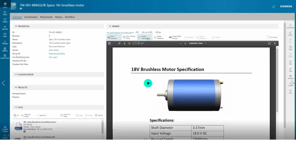 Properties overview of TeamCentre by Siemens