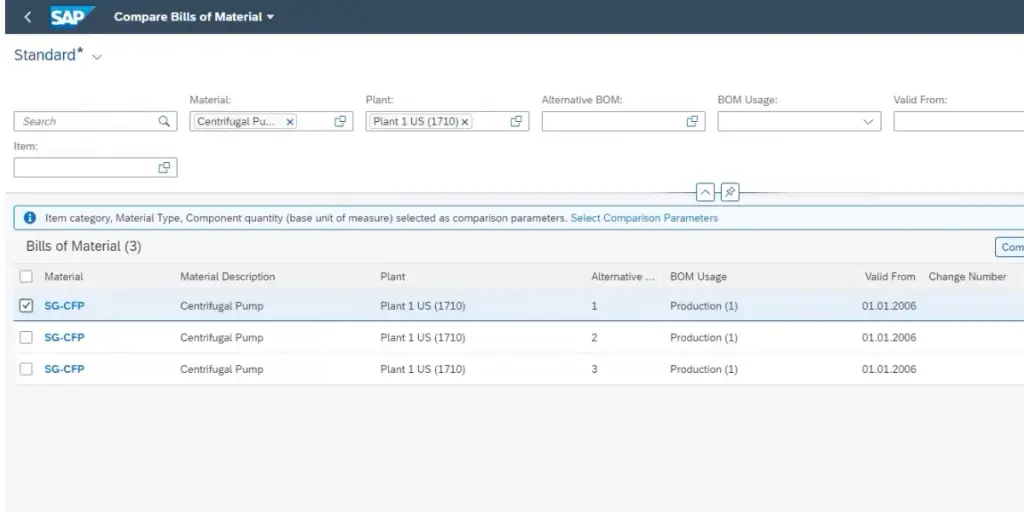 BOM of SAP PLM software