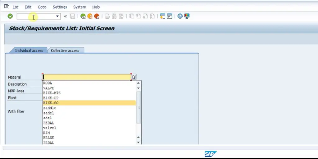 Stock Requirements List SAP