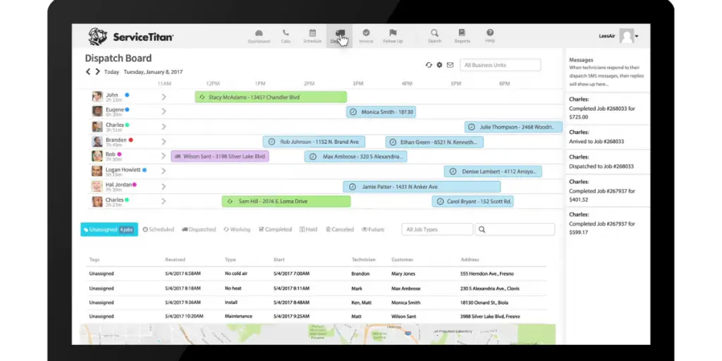 Dispatch Board of ServiceTitan