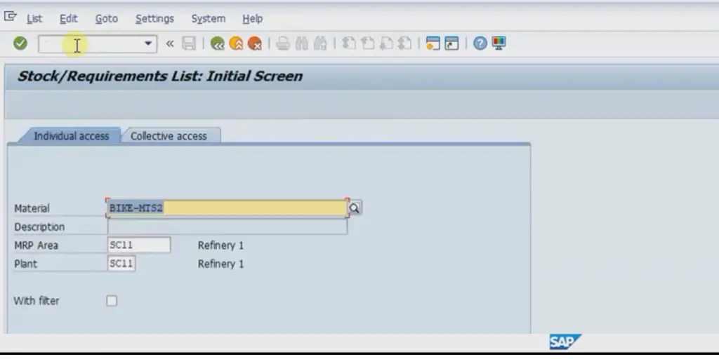 Stock Requirements List of SAP