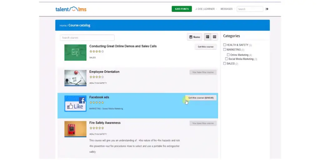 Course Catalog of TalentCard