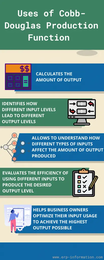 Infographic of uses of Cobb Douglas Production Function Work