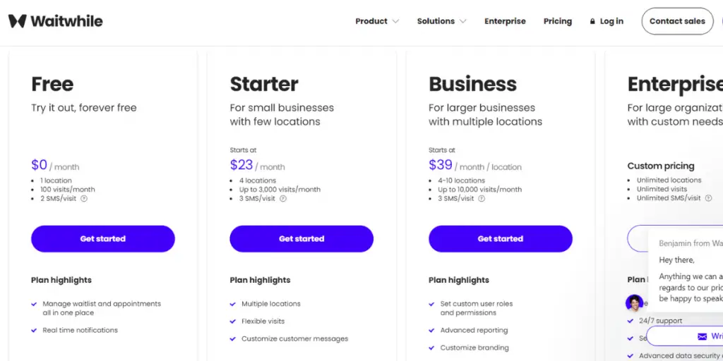 Pricing of WaitWhile