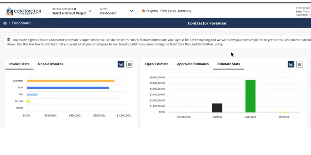 Invoice Dashboard of Contractor Foreman