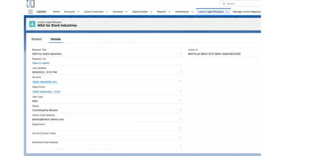 Legal Request page of Lexion