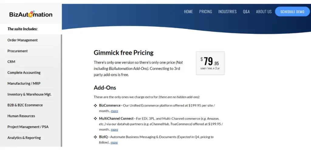 Pricing of BizAutomation