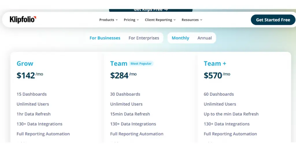 Pricing of Klipfolio