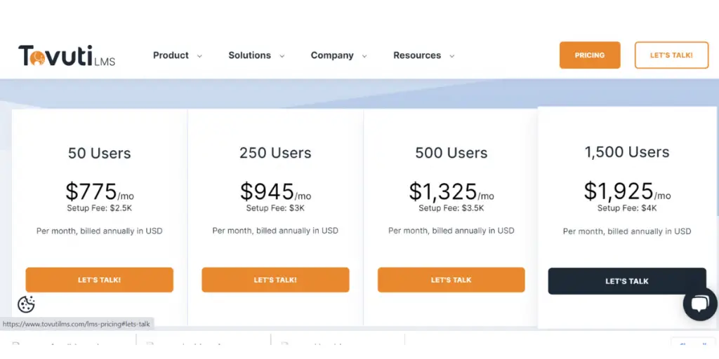 Pricing of Tovuti