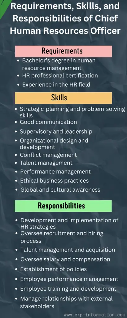 Infographic on Requirements, Skills, and Responsibilities of Chief Human Resources Officer