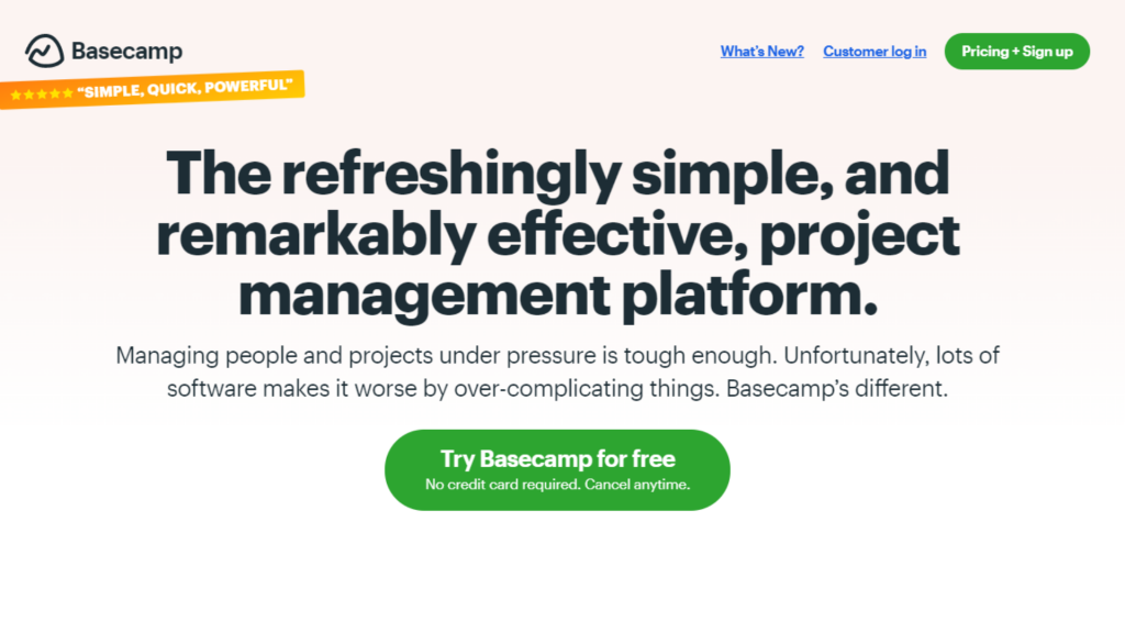 Webpage of Basecamp