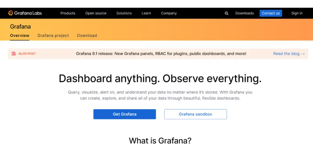 Webpage of Grafana