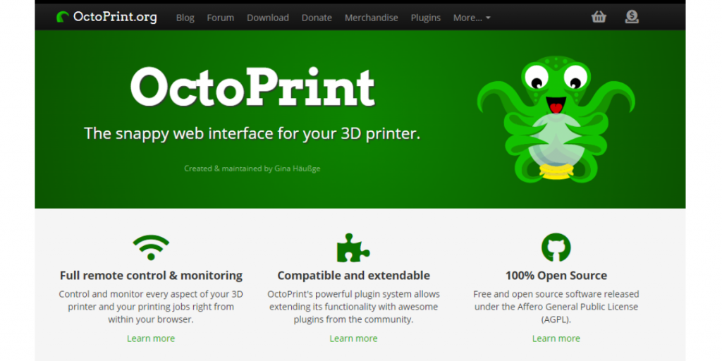 Webpage of Octo Print