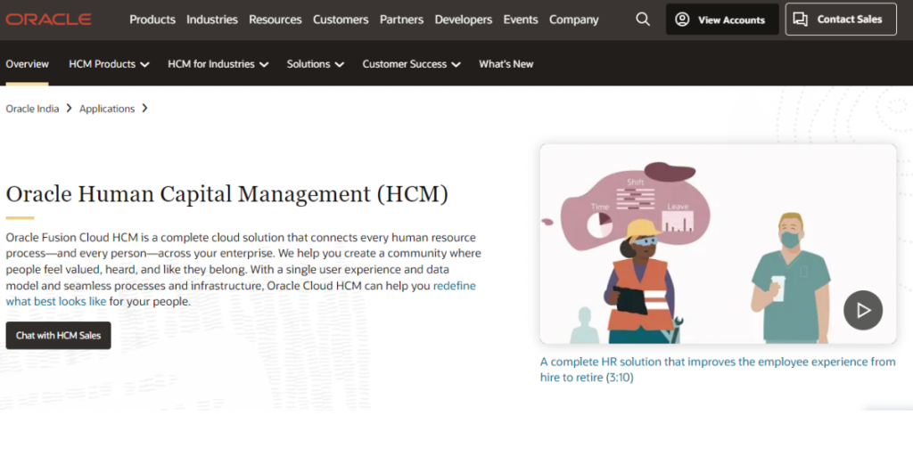 Webpage of Oracle HCM Cloud