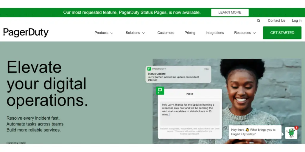 Webpage of PagerDuty