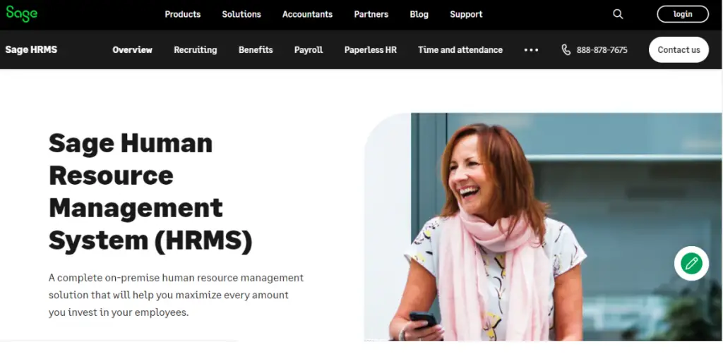 Webpage of Sage HRMS