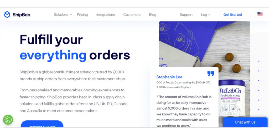 Webpage of ShipBob