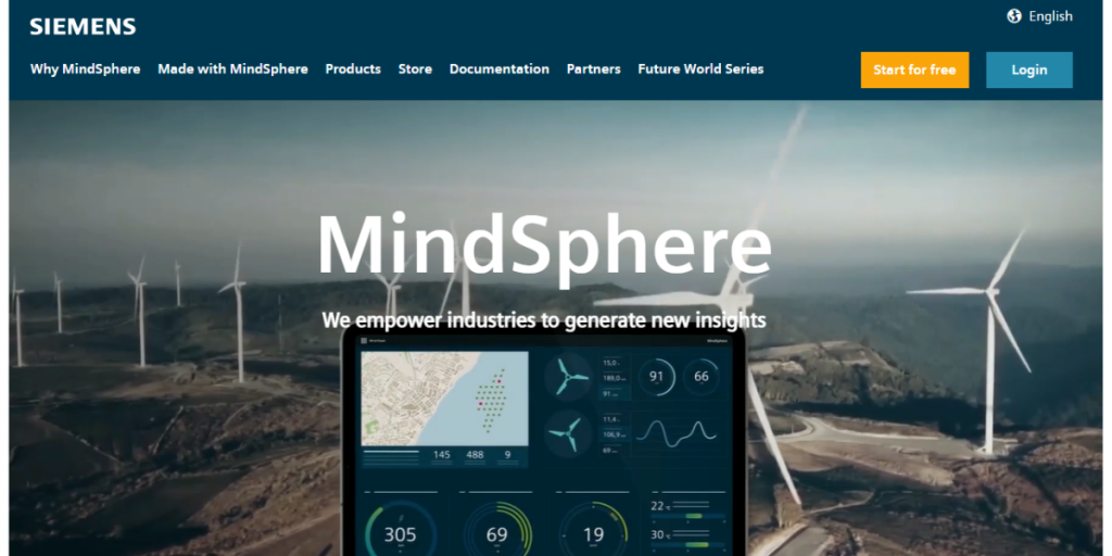 Webpage of Siemens MindSphere