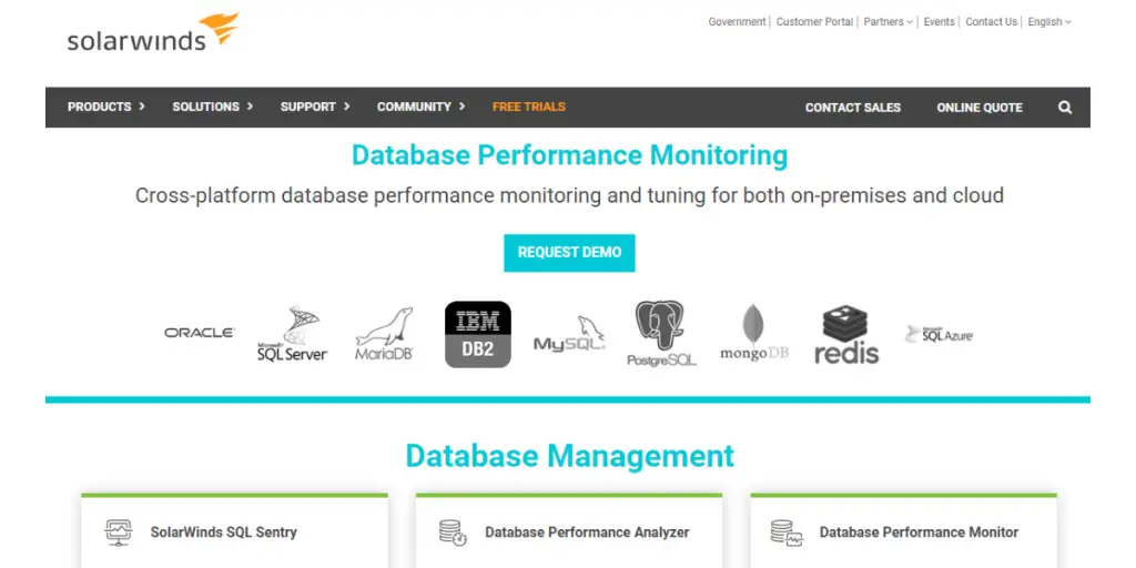 Webpage of Solarwinds