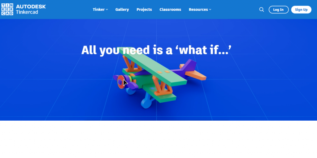 Webpage of Autodesk TinkerCAD