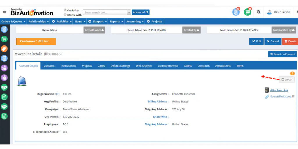 Account Details of BizAutomation