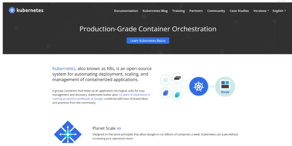 Webpage of Kubernetes