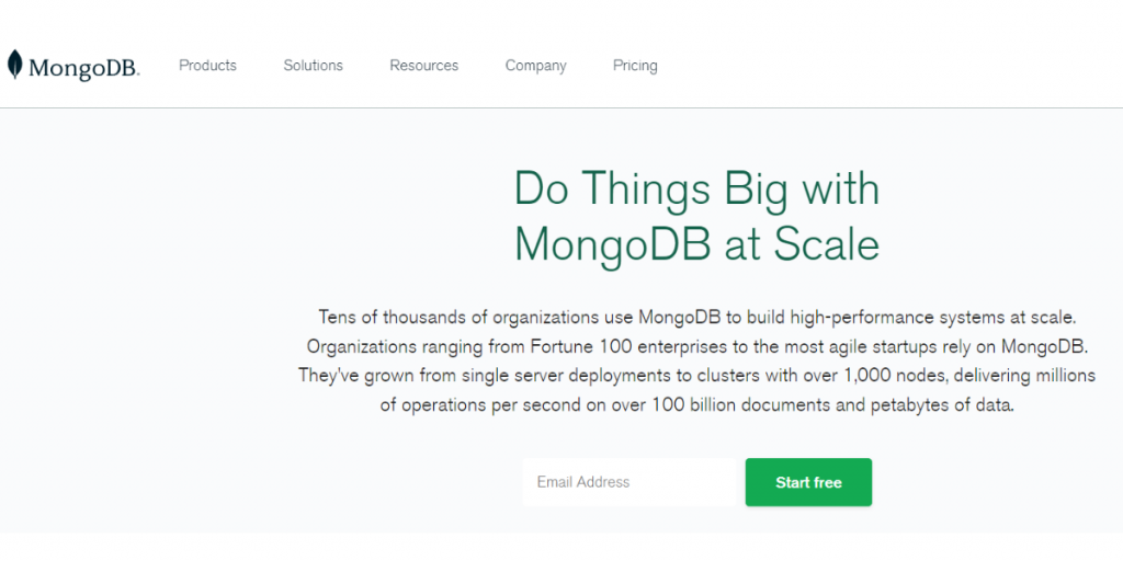 Webpage of MongoDB