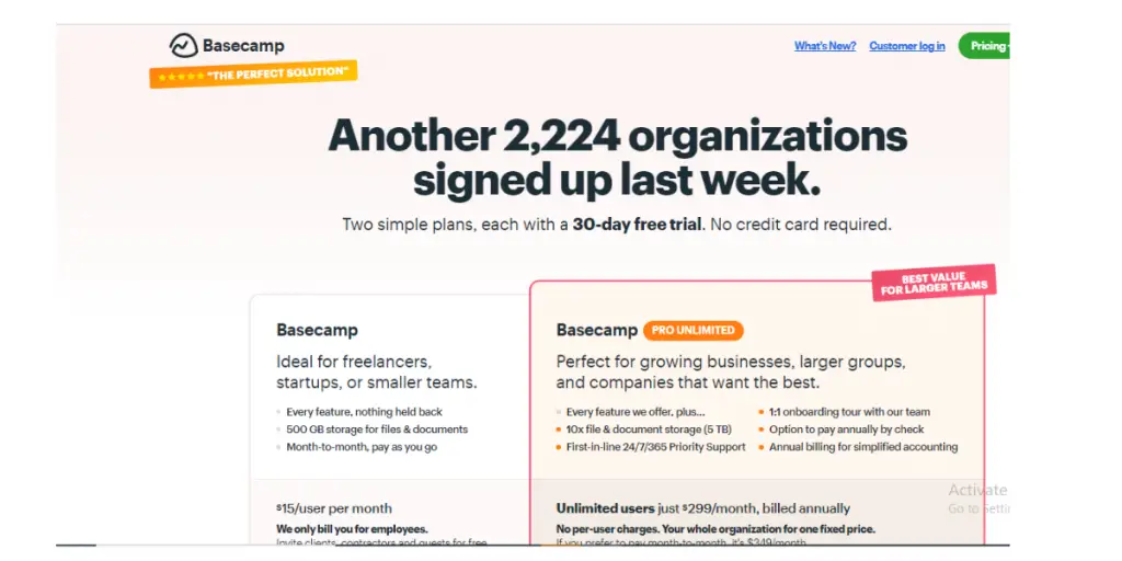 Pricing of Basecamp