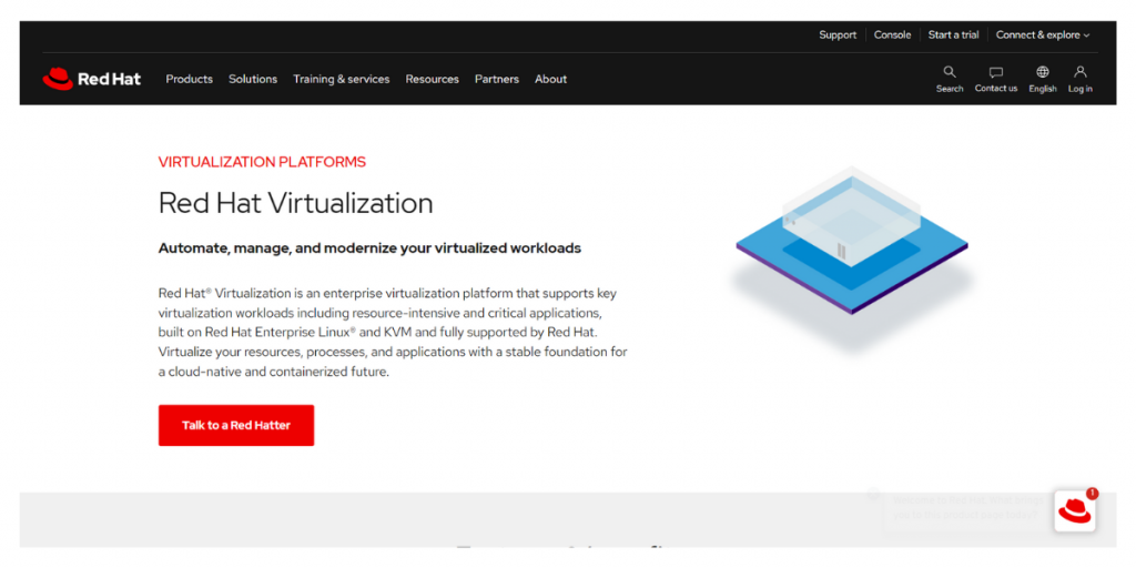Webpage of Red Hat Virtualization 