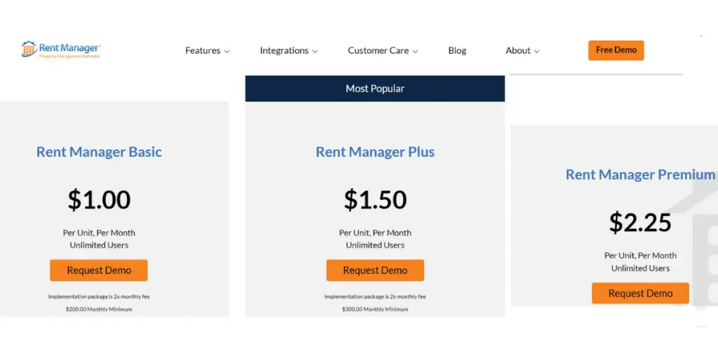 Webpage of Rent Manager